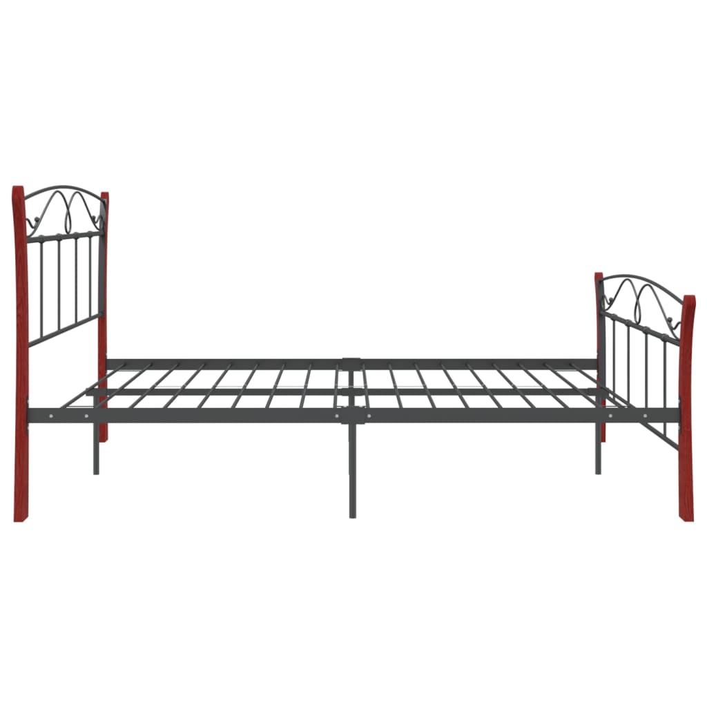 Bedframe – Bedframe Metalen Frame – Tweepersoonsbed – Bedombouw – Slaapbank – 120x200 cm – Gepoedercoat Staal – Donker Hout Accent
