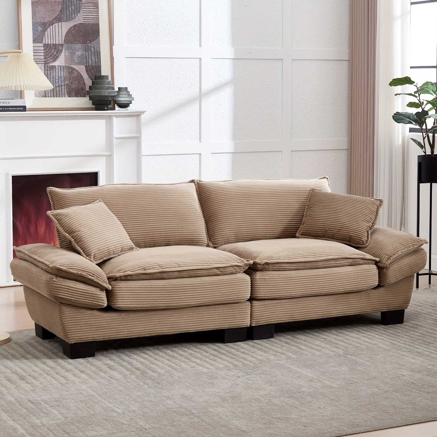 Loveseat – 2-zitsbank – Fauteuil – Tweezitsbank – Zitbank – Modern Minimalistisch Design – Hardhouten Frame – Comfortabele Katoenen Kussens – Beige Stoffering