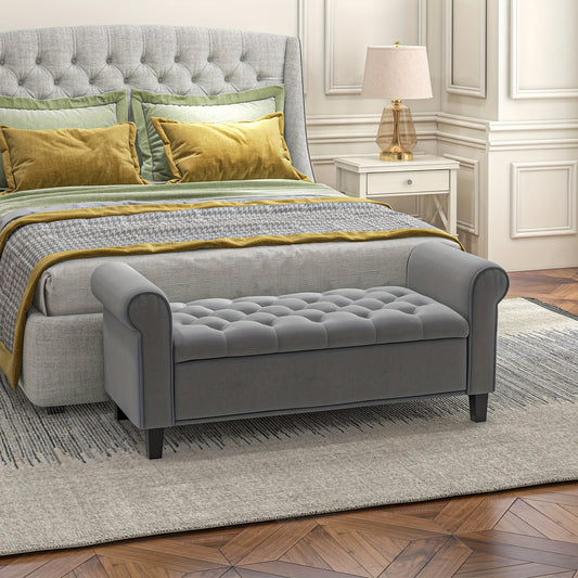 Opbergbankje – Zitbank – Halbank – Opbergkist – Opbergbox – Gestoffeerd Velvet – 120 kg Draagvermogen – 126x48,5x47 cm Grijs