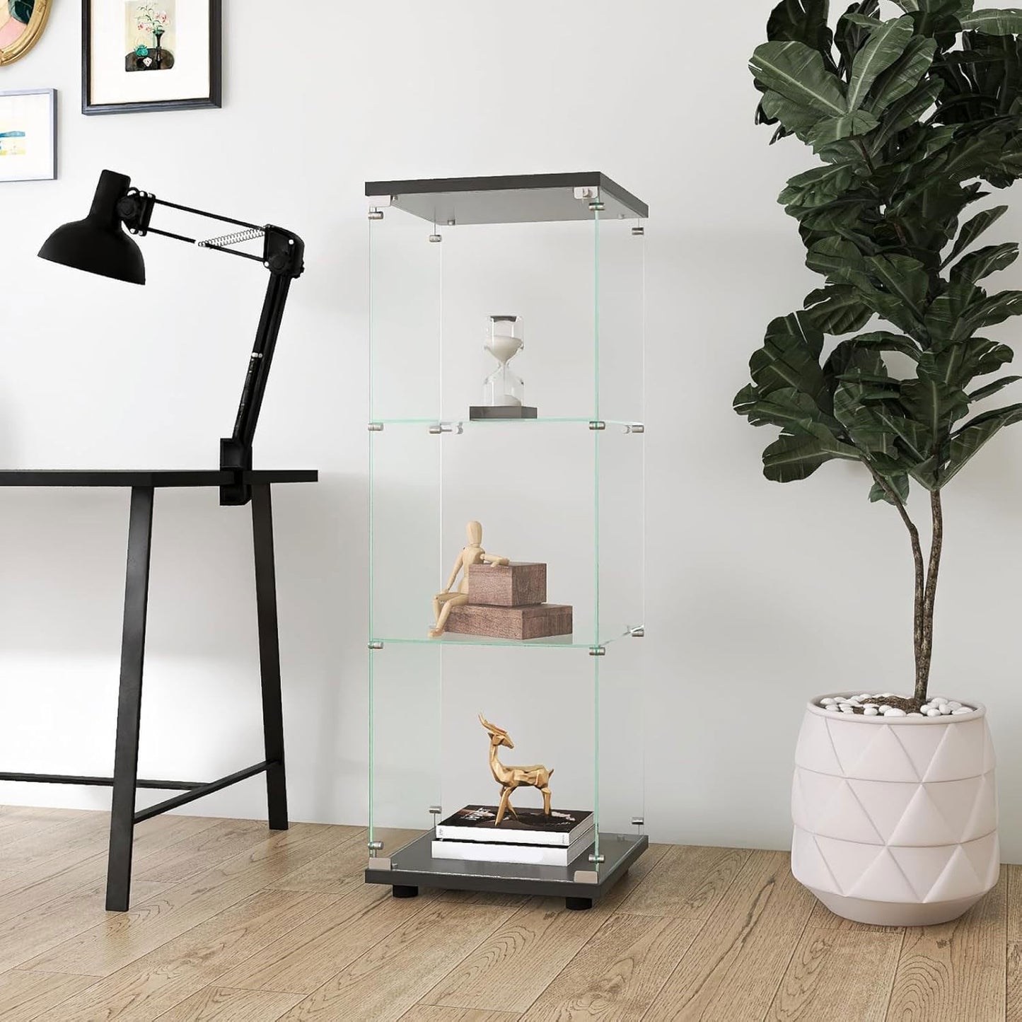Glazen Vitrinekast – Vitrine – Displaykast – Verzamelkast – Collectiekast – 3 Ruime Planken – Veilig Slot – Wit MDF Frame