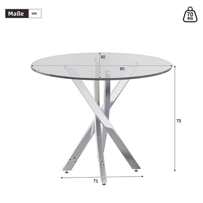 Eettafel – Tafel – Ronde Tafel – Keukentafel – Bijzettafel – Gehard Glas Tafelblad – Gegalvaniseerd Stalen Onderstel – 80x80x75 cm – Ruimtebesparend Design