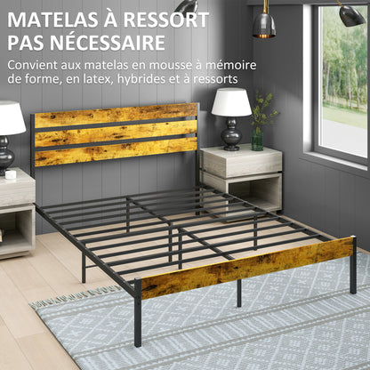 Tweepersoonsbed – Dubbelbed – Bedframe – Lattenbodem – Industrieel Bed – 160x200 cm – Onderbed Opbergruimte – Hout en Staal