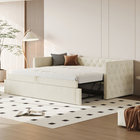 Slaapbank – Bank – Bedbank – Logeerbed – Sofa – Uitschuifbaar – 90x200 cm – Opengewerkte Lattenbodem – Geen Elektriciteit Nodig