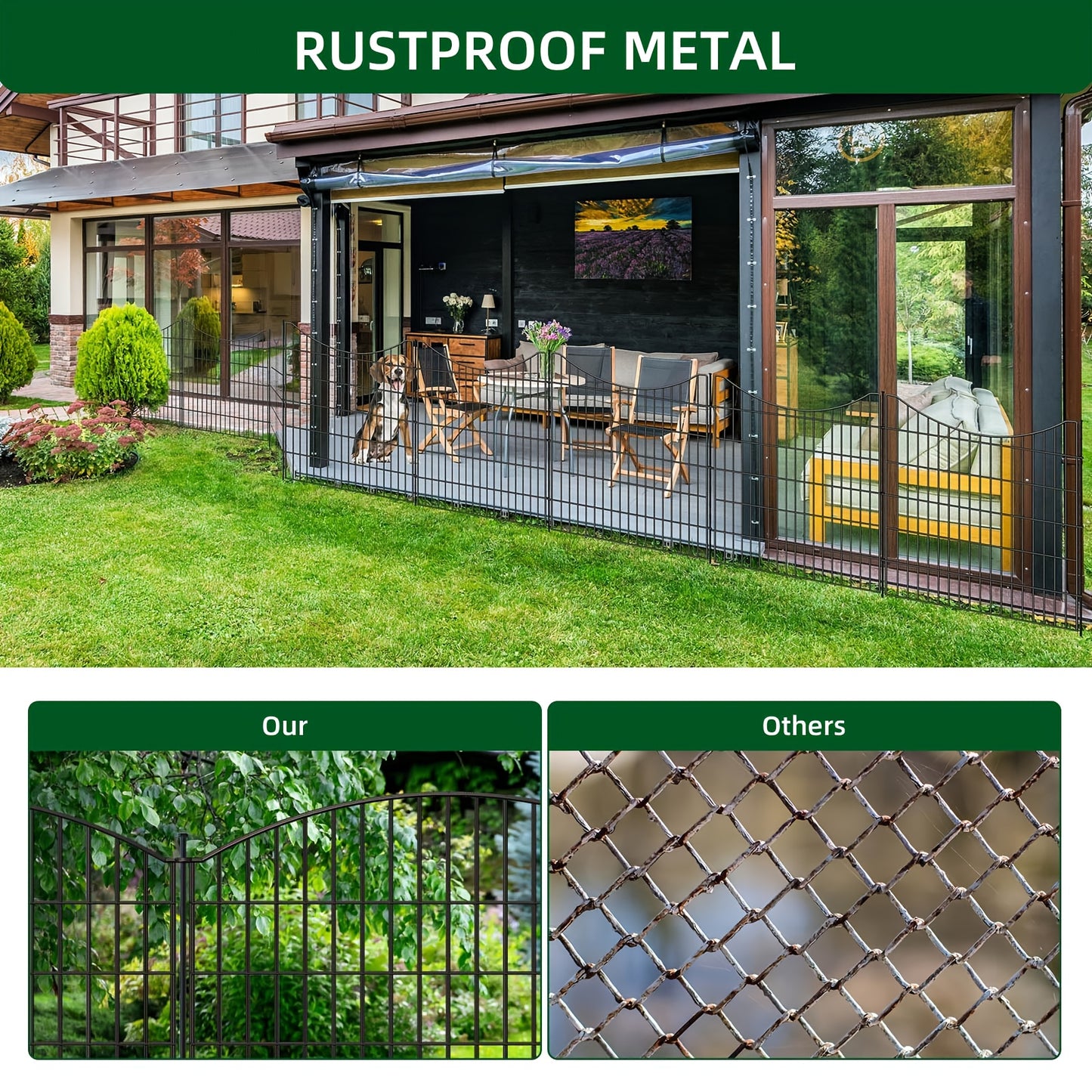 Metalen Tuinafscheiding – Tuinhek – Dierenren – Kippenren – Borderafscheiding – 15 Panelen Met Toegangspoort – Roestvrij Staal & Weerbestendig – Eenvoudige Montage & Duurzaam Design