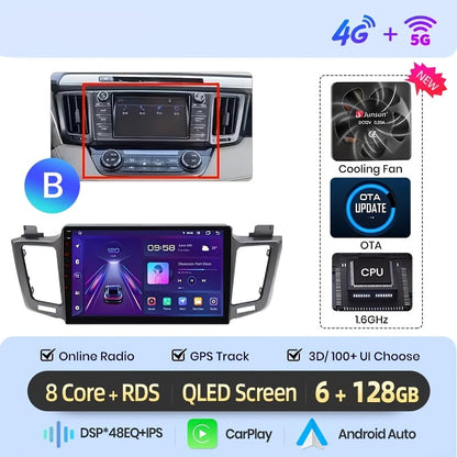 Multimedia Stereo Toyota RAV4 – Autoradio – CarPlay Radio – Android Radio – 2DIN Speler – 10 Inch HD Touchscreen – 6GB RAM & 128GB Opslag