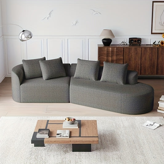 Oversized Hoekbank – Modulaire Bank – L-vormige Sofa – Grote Zithoek – Grijze Stoffen Bank – Comfortabele Wolkvormige Rugleuning – Stevig Houtvrij Frame