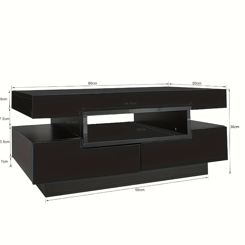 Modern Coffee Table with High-Gloss Black Finish - Large Living Room Center Table, 4 Drawers (Front & Back), Spacious Storage, Easy Assembly, for Living Room, Home Office, or Entertainment Spaces - Durable Furniture, Coffee T
