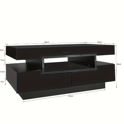 Modern Coffee Table with High-Gloss Black Finish - Large Living Room Center Table, 4 Drawers (Front & Back), Spacious Storage, Easy Assembly, for Living Room, Home Office, or Entertainment Spaces - Durable Furniture, Coffee T