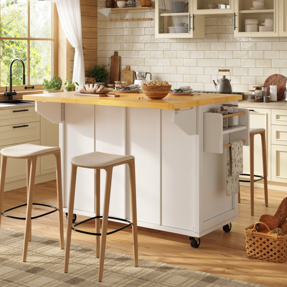 Sideboard – Keukeneiland – Serveerwagen – Opbergkast – Wandelwagen – Wit – Verstelbare Planken – Wieltjes Met Remmen