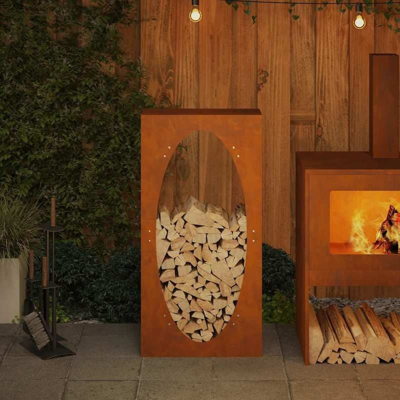Houtopslag Voor Buiten – Houtrek – Vuurhoutopslag – Houtopberger – Brandhoutrek – Variant Argento – Weerbestendig Cortenstaal – Compact Formaat 50x23x100 cm
