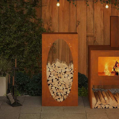 Houtopslag Voor Buiten – Houtrek – Vuurhoutopslag – Houtopberger – Brandhoutrek – Variant Argento – Weerbestendig Cortenstaal – Compact Formaat 50x23x100 cm