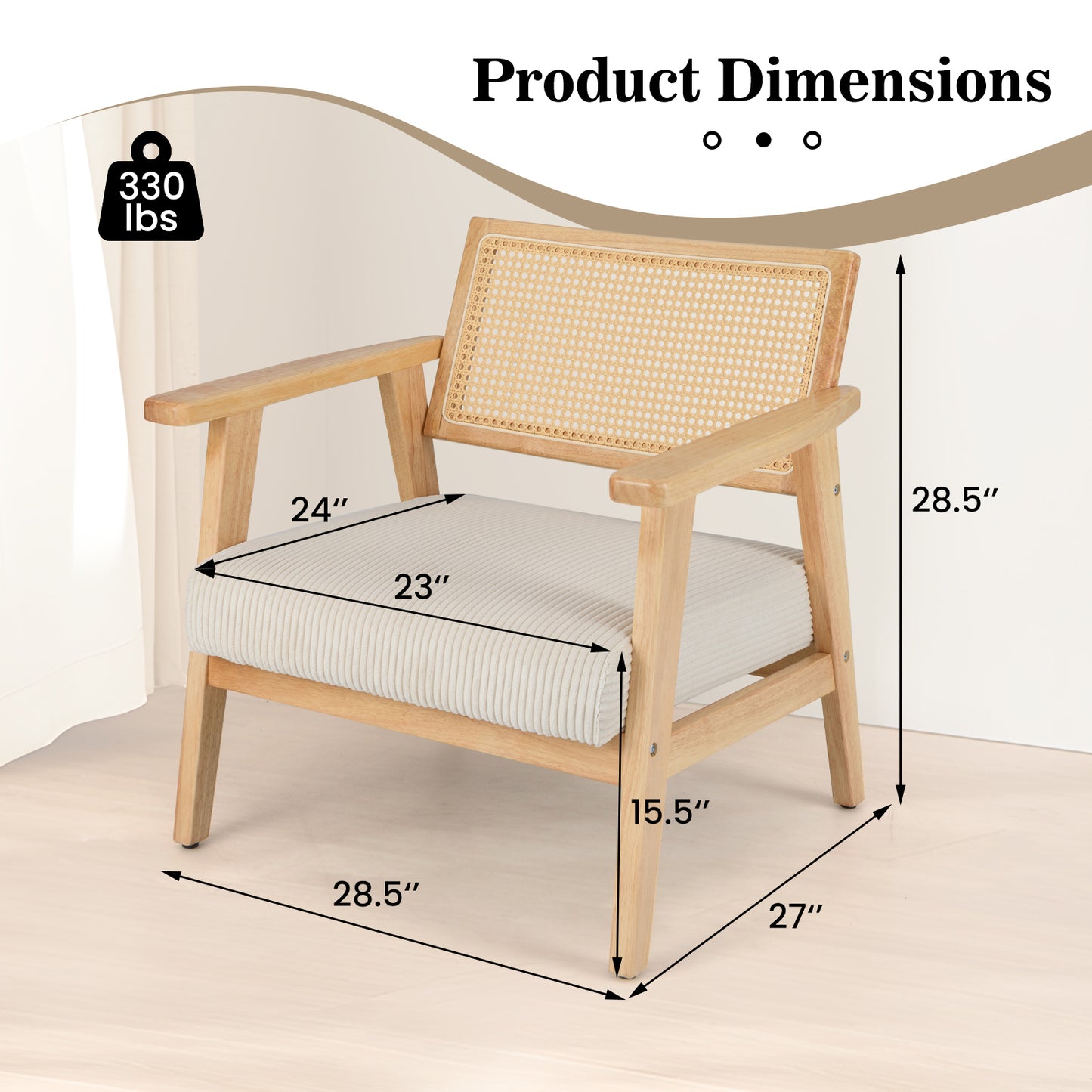 Rotanstoel – Rieten Stoel – Eetkamerstoel – Tuinstoel – Fauteuil – Rubberhout Frame – PE Rotan Rugleuning met Kussen