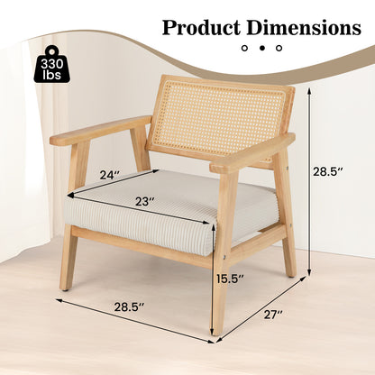 Rotanstoel – Rieten Stoel – Eetkamerstoel – Tuinstoel – Fauteuil – Rubberhout Frame – PE Rotan Rugleuning met Kussen