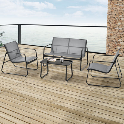Tuinset – Tuinmeubelen – Bistroset – Loungeset – 2-Zits Bank – Gepoedercoat Stalen Frame – Temperatuurbestendig Glazen Tafelblad