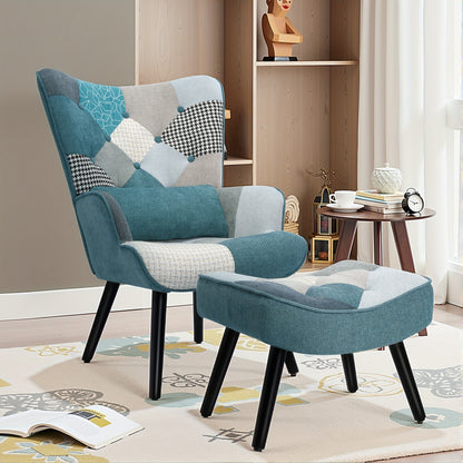 Fauteuil – Stoel – Lounge Chair – Relaxstoel – Blauw Linnen Fauteuil – Ergonomische Rugleuning – Inclusief Voetenbank