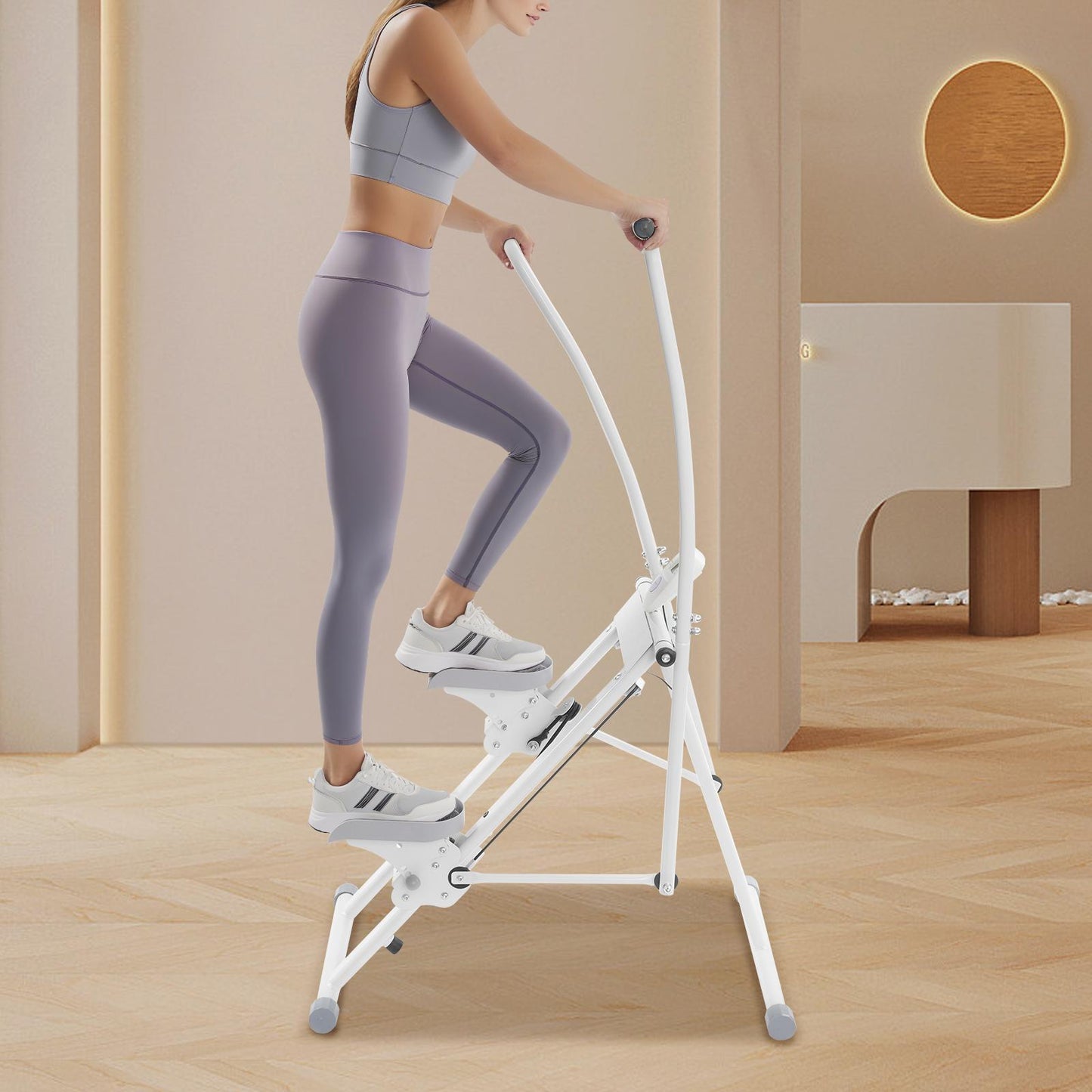 Foldable Manual Stair Stepper Machine - White Vertical Exercise Climber with Adjustable Resistance, Control & Space-Saving Design for Home Gym, Non- Stair Climber for Cardio, Strength Training, Compact Workout Equipment