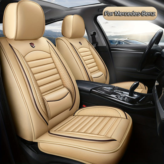 Universele Autostoelhoezen – Stoelhoezen Auto – Zitkussen Bescherming – Auto Interieur Beschermers – Beige 5 Zitplaatsen – PU Leer Met Sponsvulling – Airbag Compatibel