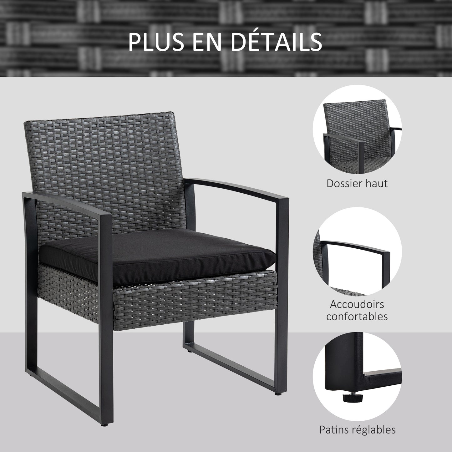 Tuinmeubelset 2 Persoons – Buitenmeubilair – Balkonset – Tuinset Compact – Loungeset Zwart – Comfortabele Zitkussens – Weerbestendig Metalen Frame