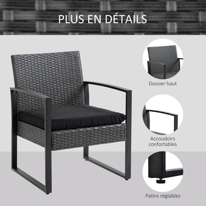 Tuinmeubelset 2 Persoons – Buitenmeubilair – Balkonset – Tuinset Compact – Loungeset Zwart – Comfortabele Zitkussens – Weerbestendig Metalen Frame