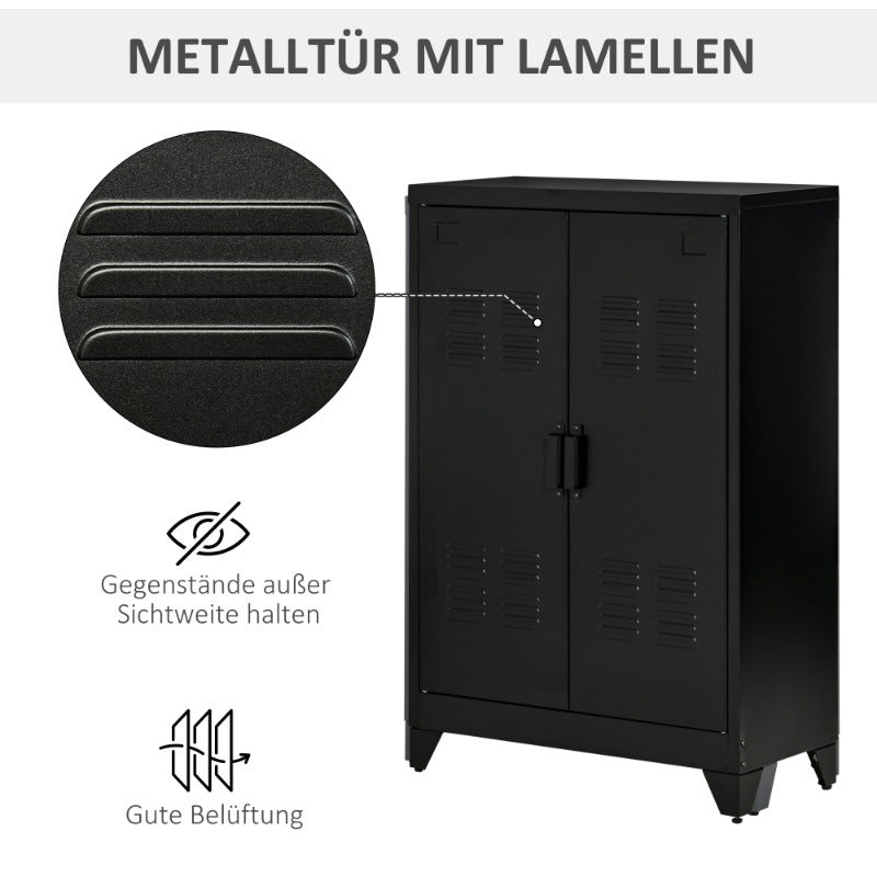 Opbergkast – Lade Kast – Kast Met Deuren – Sideboard – Opbergmeubel – Slatted Doors – Zwart Metaal – 75 x 33 x 110 cm