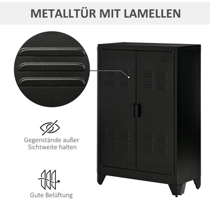 Opbergkast – Lade Kast – Kast Met Deuren – Sideboard – Opbergmeubel – Slatted Doors – Zwart Metaal – 75 x 33 x 110 cm