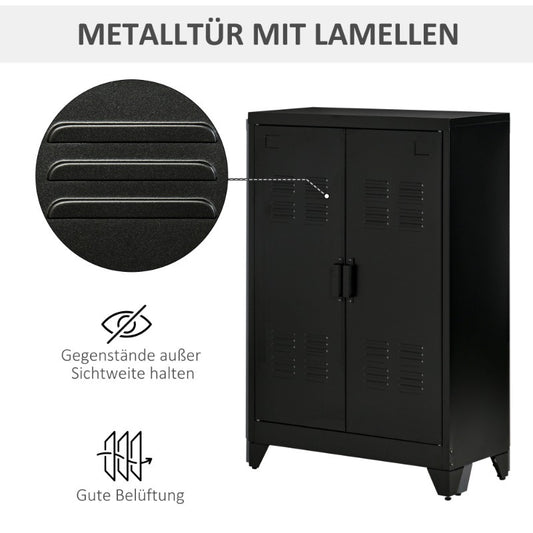 Opbergkast – Lade Kast – Kast Met Deuren – Sideboard – Opbergmeubel – Slatted Doors – Zwart Metaal – 75 x 33 x 110 cm