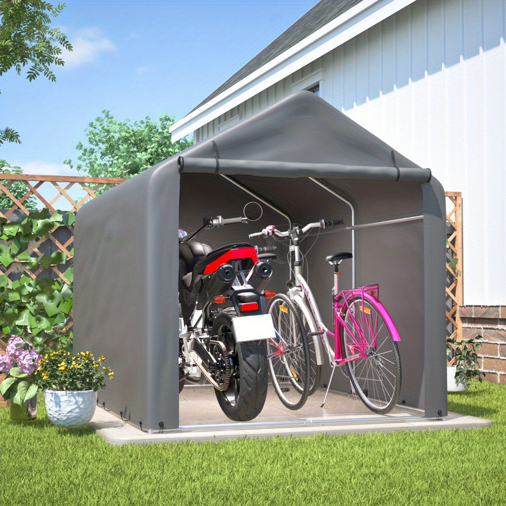 Fietsenstalling – Fietsgarage – Fietsberging – Tuinschuur – Opberghok – 160x220x165 cm – Stalen Frame – Oprolbare Rolluikdeur – Grijs