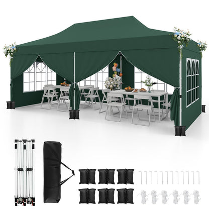 Paviljoen – Tuinpaviljoen – Partytent – Tent – Overkapping – Waterdicht – UV Bescherming 50+ – 3 x 6 Meter – Inclusief 6 Zijwanden en Zandzakken – Groen