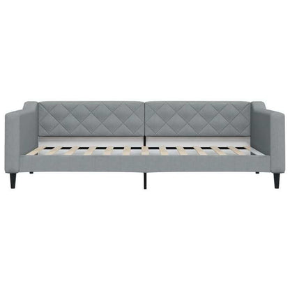 Slaapbank – Bedbank – Bankbed – Logeerbed – Opklapbed – Lichtgrijs Stof – Uitschuifbaar 90x200 cm – Massief Hardhouten Frame