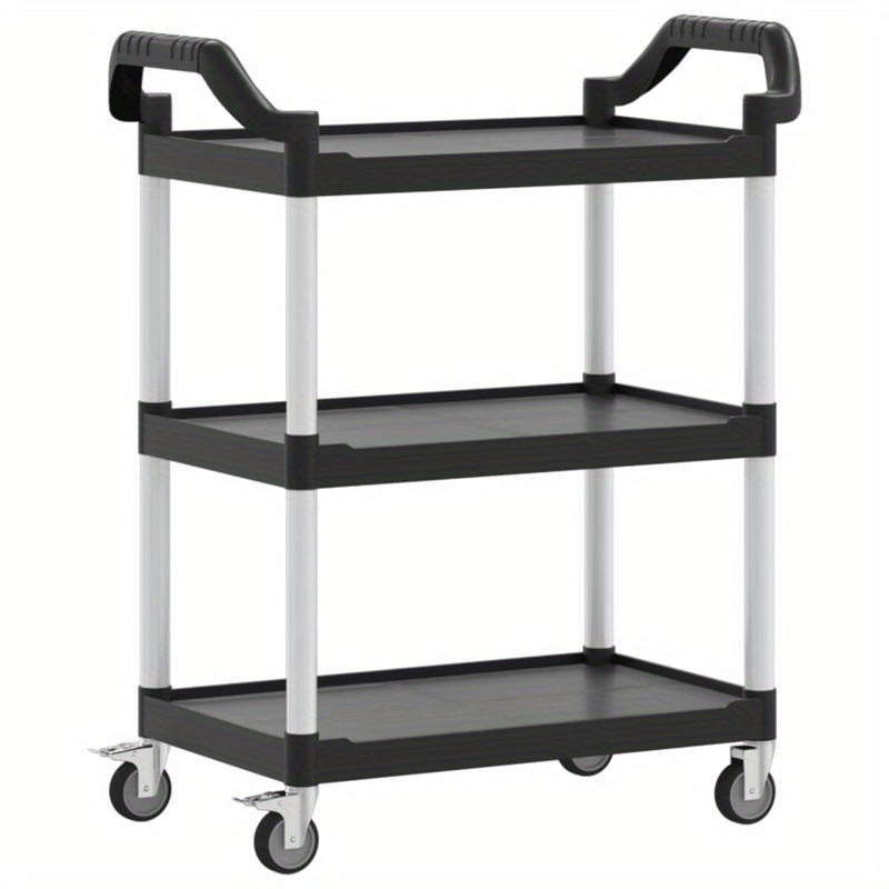 Keukentrolley – Serveerwagen – Opbergtrolley – Keukenwagen – Mobiliteitswagen – 3 Niveaus – Aluminium – Zwart – 81x41x92 cm