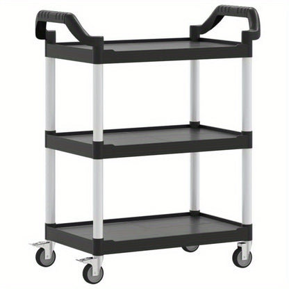 Keukentrolley – Serveerwagen – Opbergtrolley – Keukenwagen – Mobiliteitswagen – 3 Niveaus – Aluminium – Zwart – 81x41x92 cm