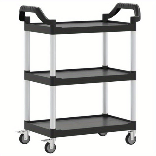 Keukentrolley – Serveerwagen – Opbergtrolley – Keukenwagen – Mobiliteitswagen – 3 Niveaus – Aluminium – Zwart – 81x41x92 cm