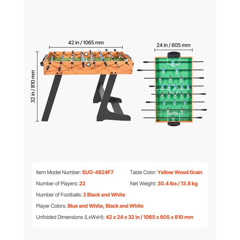 Foldable Table Football Table in Standard Size (1065 X 605 X 810 Mm), Foldable Indoor Football Table for Home, Family And Game Room, Set Includes 2 Balls, Easy to Store Game Table