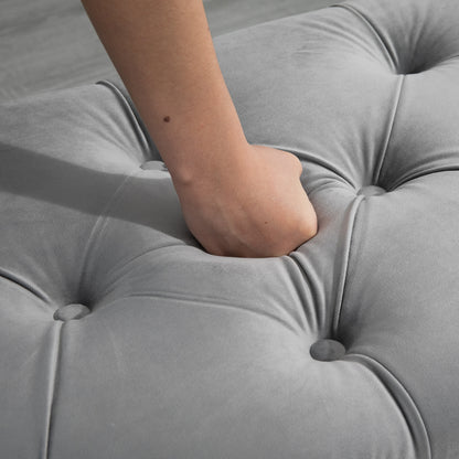 Poef – Opbergpoef – Hocker – Voetenbank – Bankje – Grijze Velvet Bekleding – Zwarte Rubberhouten Pootjes