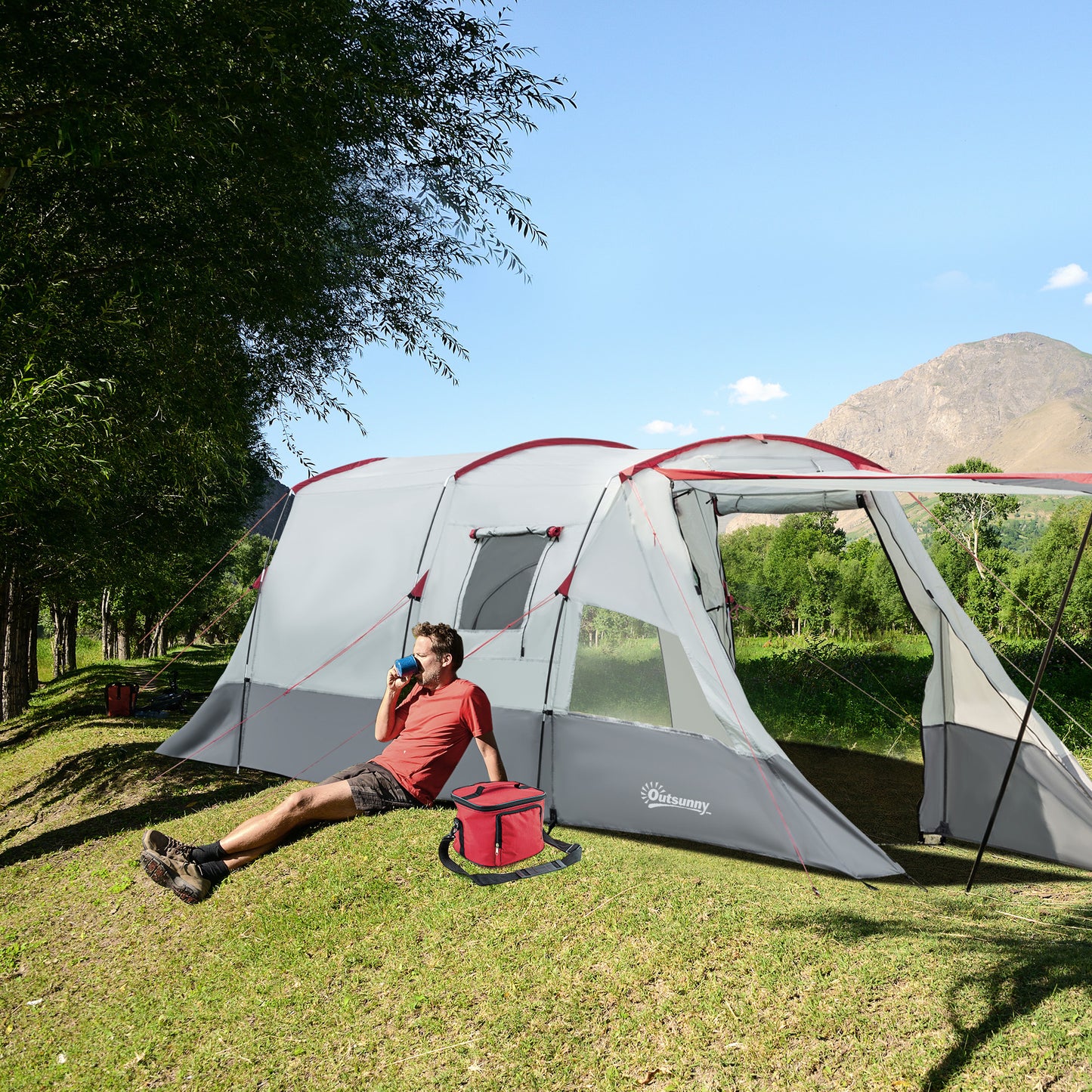 Campingtent – Kampeertent – Familietent – Tunneltent – Pop-up Tent – Ruim Voor 6-8 Personen – Lichtgewicht Polyester Met Glasvezel Stokken
