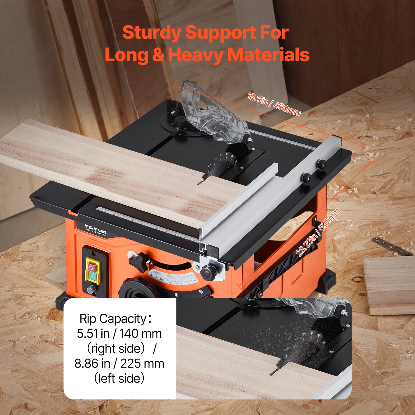 Tafelschaaf – Tafelzaag – Cirkelzaag – Houtzaag – Verstekzaag – Compact Oranje Zwart – 1200W Motor – Zaagcapaciteit 225 mm