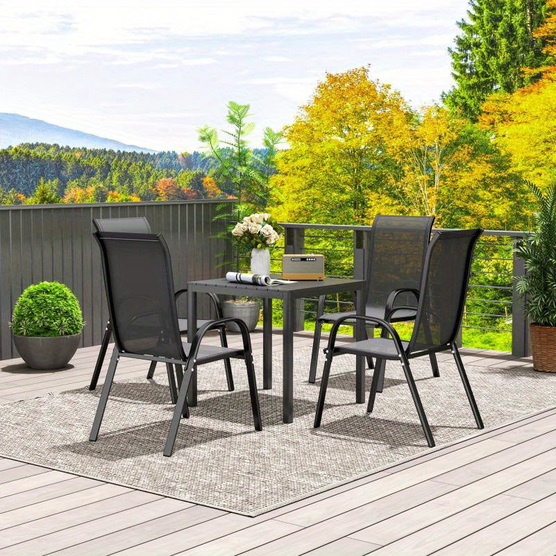 Tuintafel – Campingtafel – Balkontafel – Picknicktafel – Buiten tafel – Weerbestendig Aluminium – 73x73 cm – Houtlook – Voor 4 Personen – Zwarte Afwerking