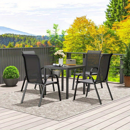 Tuintafel – Campingtafel – Balkontafel – Picknicktafel – Buiten tafel – Weerbestendig Aluminium – 73x73 cm – Houtlook – Voor 4 Personen – Zwarte Afwerking