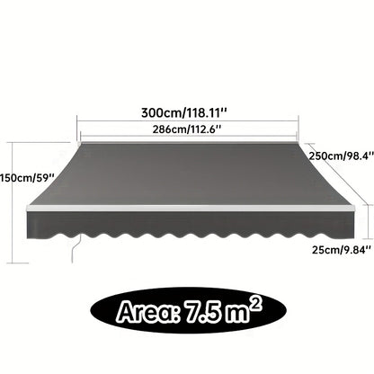 Uittrekbare Zonwering – Verstelbaar Zonnescherm – Terrasscherm – Balkonoverkapping – Schaduwdoek – Grijs – 300x250 cm – UV Bescherming – Handmatige Kurkbediening