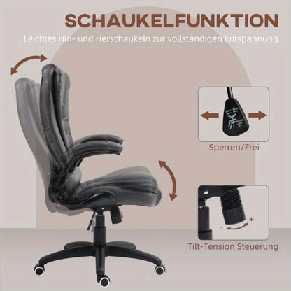 Ergonomische Bureaustoel – Bureaustoel Office Chair – Werkstoel – Draaistoel – Thuiswerkstoel – Verstelbare Zithoogte & Kantelfunctie – Kunstleren Bekleding Donkergrijs