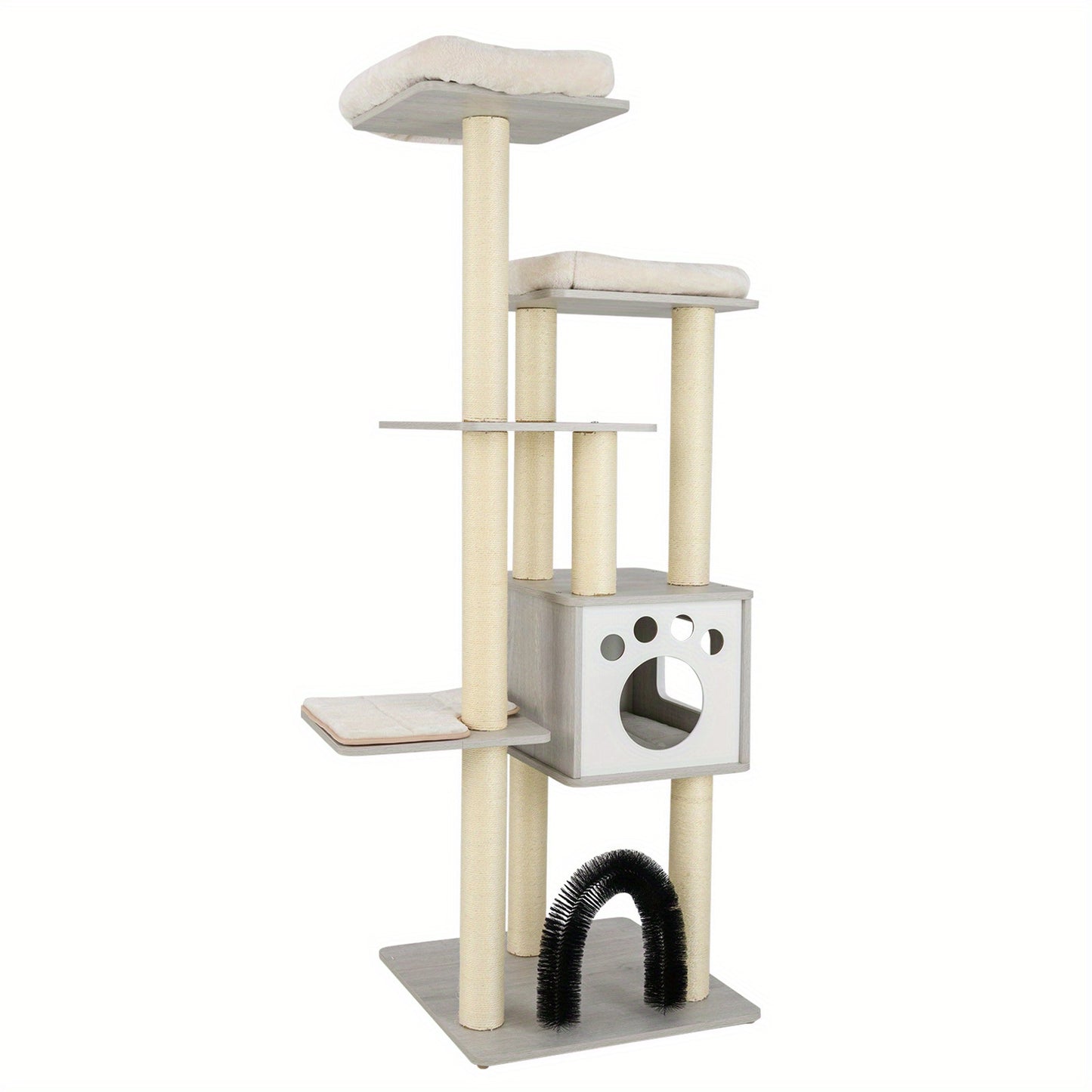 Krabpaal – Kattenboom – Kattenhuis – Krabmeubel – Kattentoren – 2 Pluche Ligplekken – Duurzame Vezelplaat – Compact Design