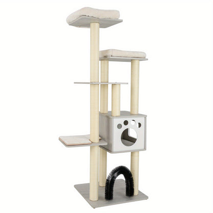 Krabpaal – Kattenboom – Kattenhuis – Krabmeubel – Kattentoren – 2 Pluche Ligplekken – Duurzame Vezelplaat – Compact Design