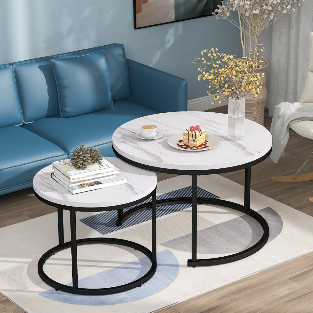 Ronde Bijzettafels – Salontafel – End Table – Nesting Tafels – Woonkamer Tafels – Set Van 2 – Hoogwaardig Metaal – Ruimtebesparend Design