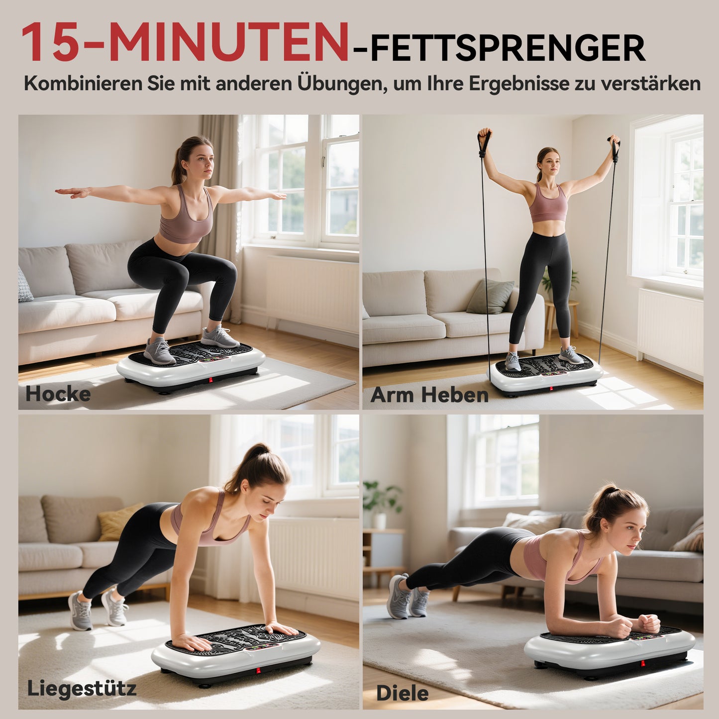 Vibratieplaat – Trillingsplaat – Balansbord – Fitnessplaat – Trainingsapparaat – 99 Instelbare Snelheidsniveaus – Inclusief 2 Fitnessbanden – Compact 73x40x13 cm – Wit/Zwart