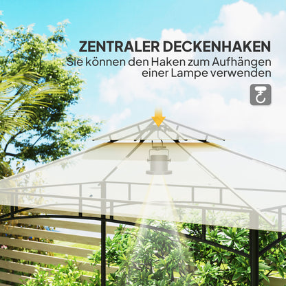 Tuingazebo – Tuinhuisje – Buitenoverkapping – Serre – Prieel – Met LED-Verlichting – Waterafstotend En Brandvertragend – 240 x 150 x 258 cm – Dubbel-Laags Dak