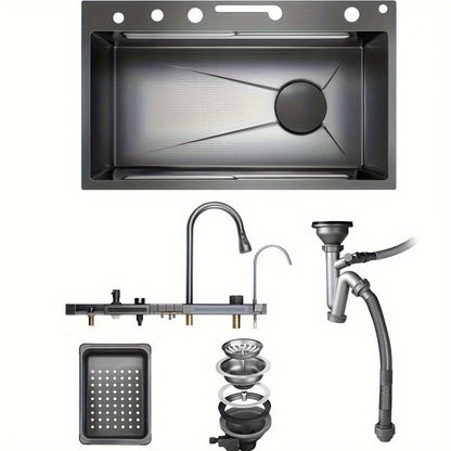 RVS Spoelbak – Keukenspoelbak – Onderbouw Spoelbak – Enkelvoudige Spoelbak – Inbouw Spoelbak – 68x45x22 cm – 304 Roestvrij Staal – Nano Coating & 5 mm Dikke Wand