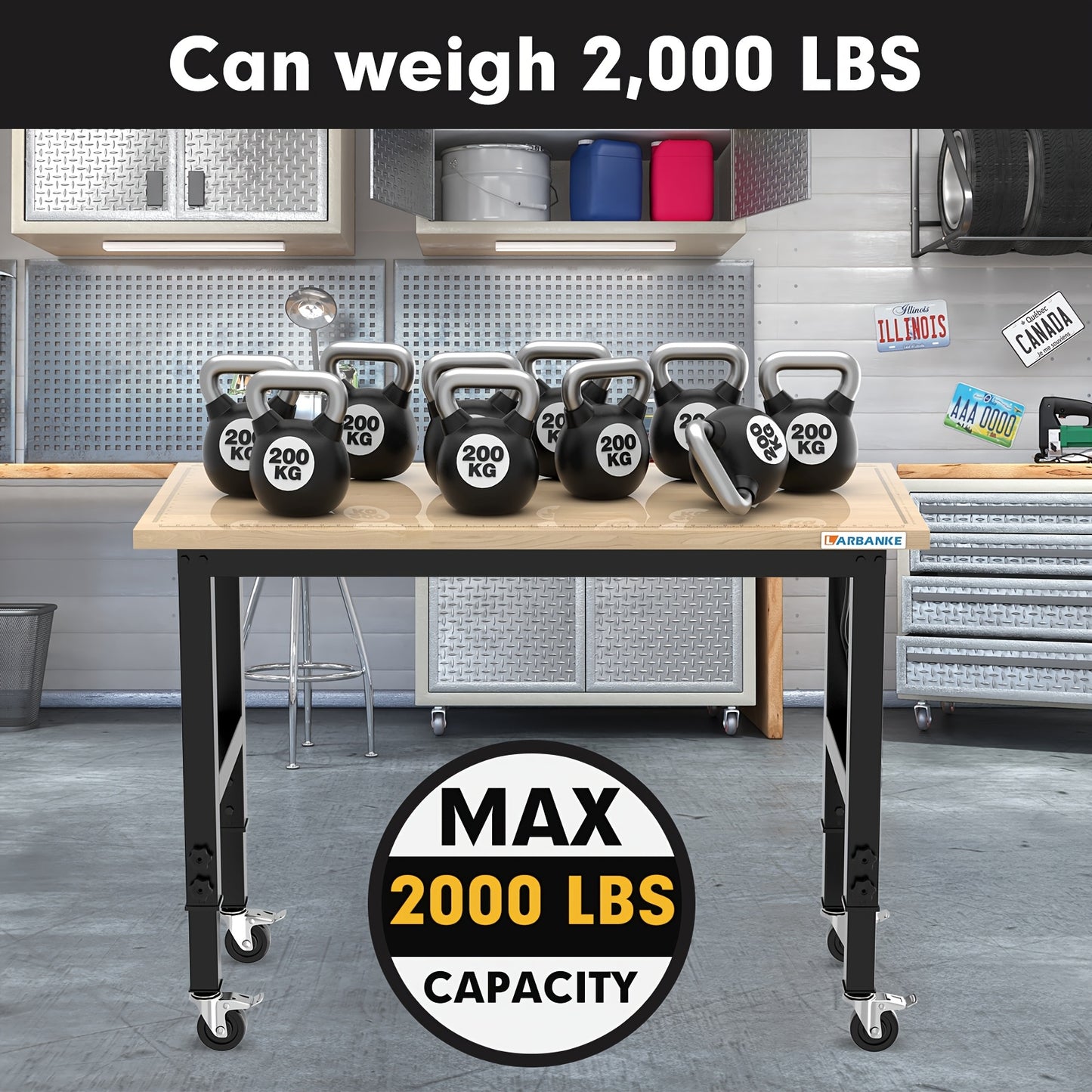 Werkbank – Werktafel – Werkbank Verstelbaar – Werkblad – Montagebank – Rubberhout – 120 cm – Verstelbare Hoogte 5 Standen – Draagvermogen 900+ kg