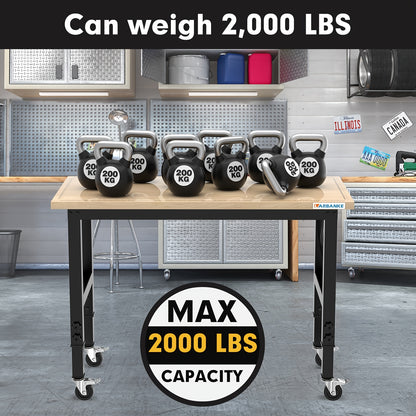 Werkbank – Werktafel – Werkbank Verstelbaar – Werkblad – Montagebank – Rubberhout – 120 cm – Verstelbare Hoogte 5 Standen – Draagvermogen 900+ kg