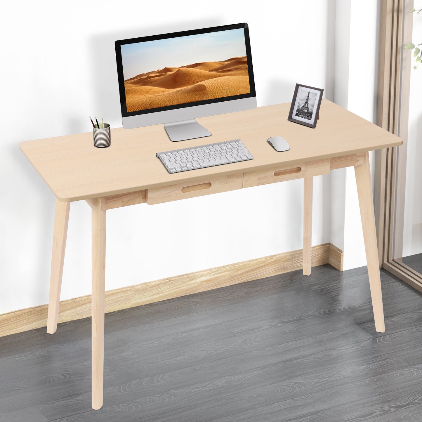 Bureau – Computerbureau – Bureautafel – Schrijftafel – Werktafel – Extra Brede Werkruimte 120x55 cm – Massief Hout Met Eikenfineer, Robuust A-Frame Ontwerp