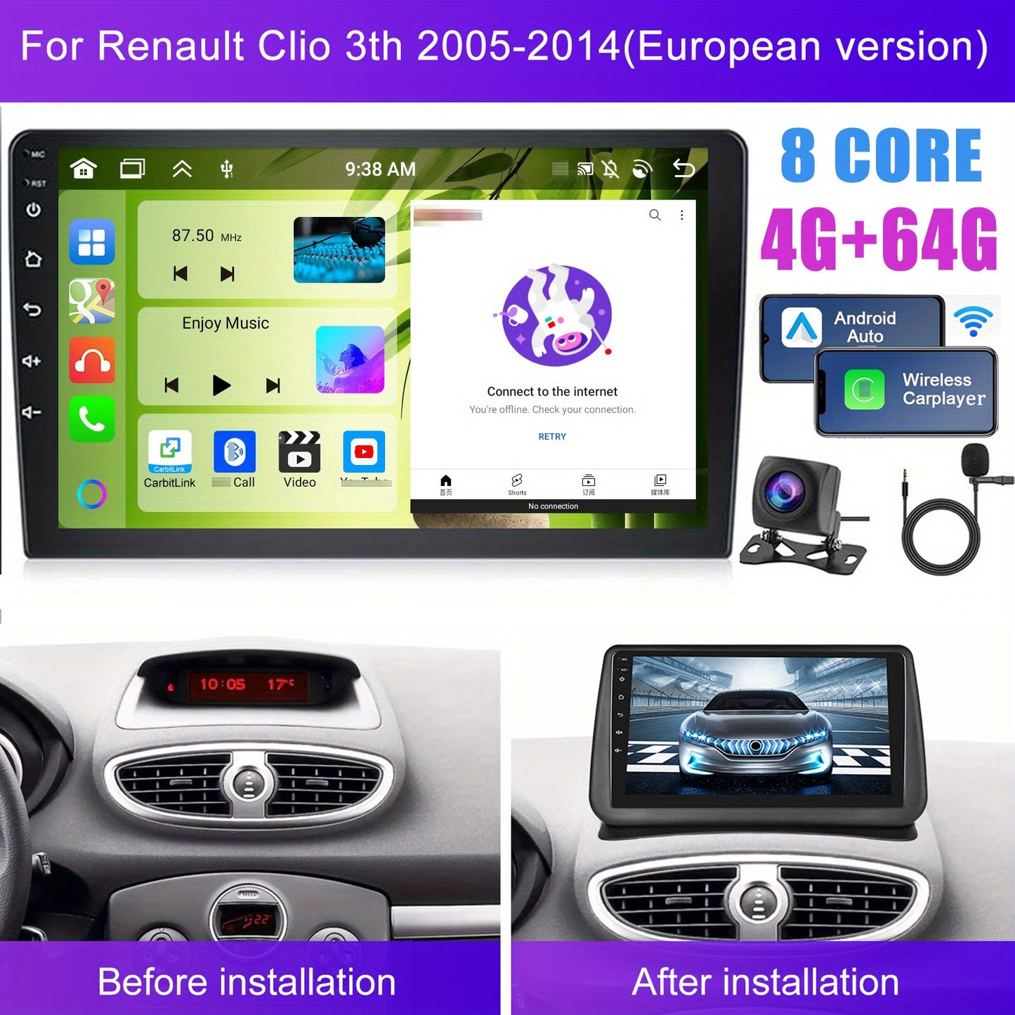Autoradio – Auto Radio – Car Stereo – Multimedia Systeem – Navigatie Systeem – 9 Inch IPS Touchscreen – Android 13 Met Wireless CarPlay & Achteruitrijcamera